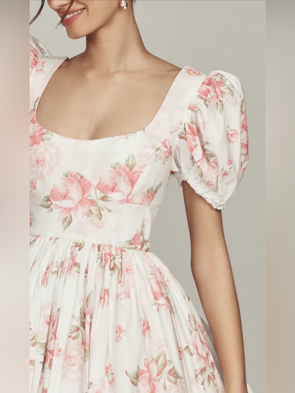 Selkie White Mini Dress with Pink Floral Print - Picture 5 of 10